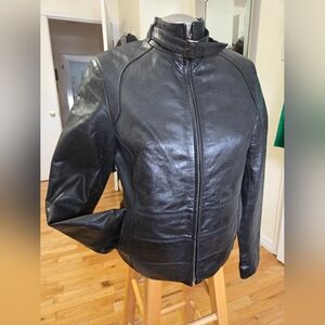 Biker Black Leather Jacket Small Made In FRANCE